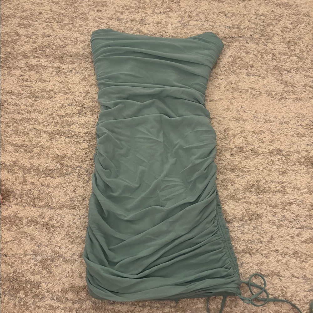 Oh Polly Strapless Teal Dress
